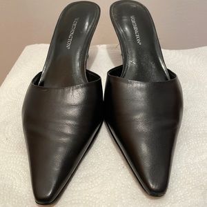 Black leather mules
